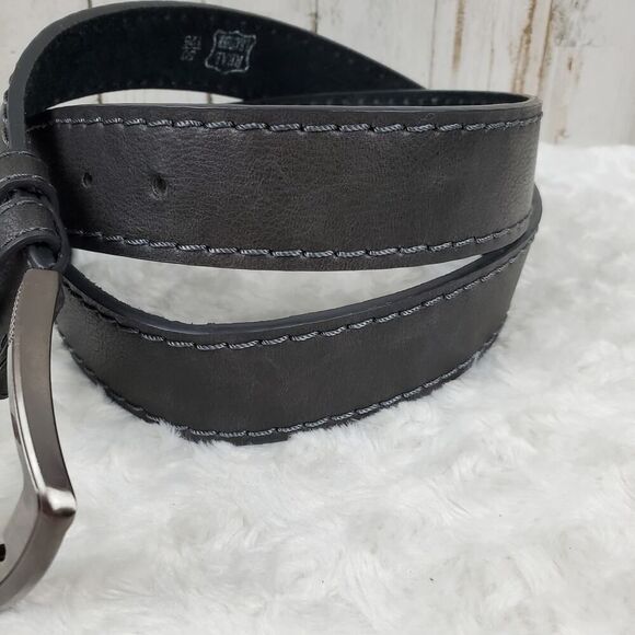 Leather Dress Belt Gray Black Size 50 - Picture 5 of 9